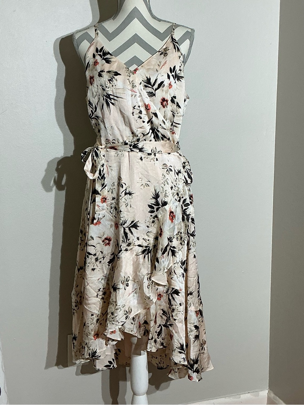 White House Black Market Blush Floral High-Low Wrap Dress